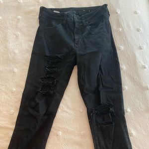 American Eagle black wash high rise ripped jeans